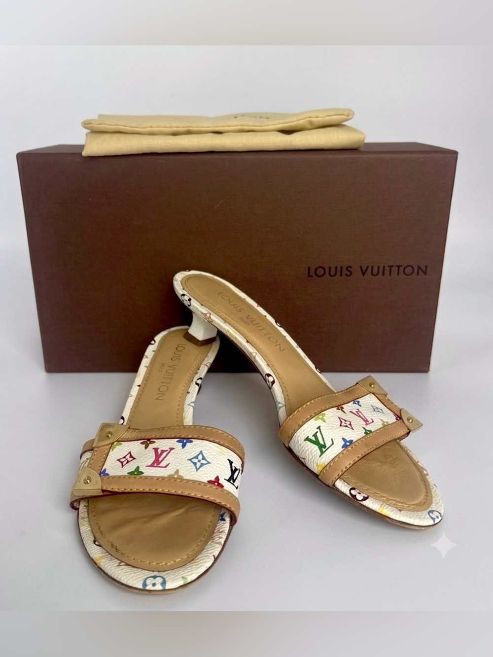 Louis Vuitton White monogram Multicolor Slide Sandals EU 36.5